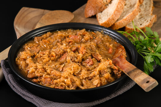 Traditional polish sauerkraut with mushrooms dish, bigos
