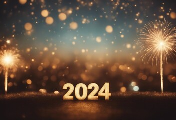 Happy New Year's Night with fireworks and Happy New Year 2024.