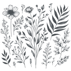botanical floral line element for wedding card design isolated - obrazy, fototapety, plakaty