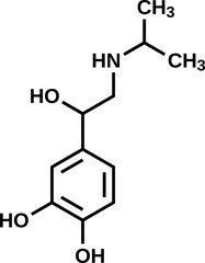 Isoproterenol structural formula, isoprenaline vector illustration