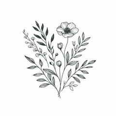 botanical floral line element for wedding card design isolated