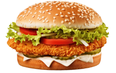 Flavorful Heat Zinger Burger Sensation on a White or Clear Surface PNG Transparent Background