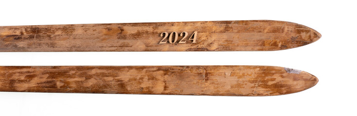 Christmas, numbers 2024 on wooden skis