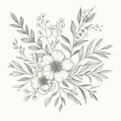 botanical floral line element for wedding card design isolated