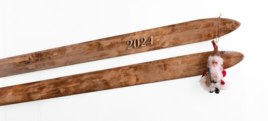 Christmas, numbers 2024 on wooden skis