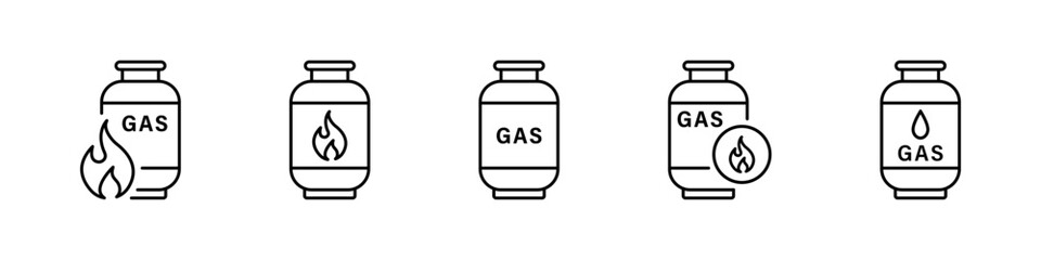 Gas tank icon set. Gas tank sign. Fuel lpg cylinder set vector icons. Fuel tank outline sign. - obrazy, fototapety, plakaty