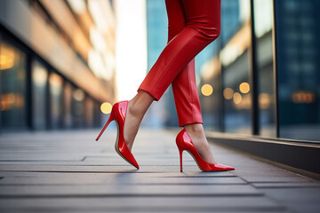 a woman wearing red high heels - obrazy, fototapety, plakaty