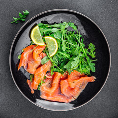 salmon lightly salted smoked fish seafood salad ready to eat healthy eating cooking appetizer meal food snack on the table copy space food