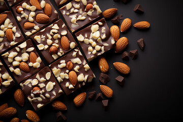 chocolate bars with nuts on top - obrazy, fototapety, plakaty