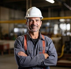 Construction worker with hard hat