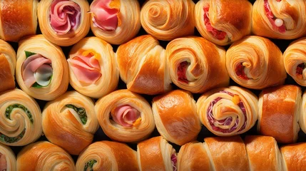 Fotobehang breakfast roll croissan food illustration brunch flaky, french dough, baked delicious breakfast roll croissan food © vectorwin