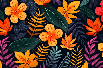Colorful tropical floral leaves pattern background.