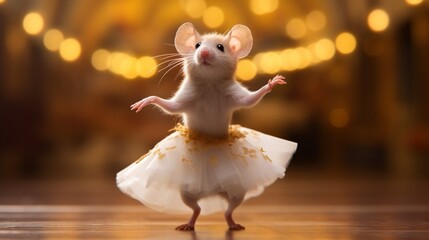 A graceful ballerina mouse standing on its hind legs