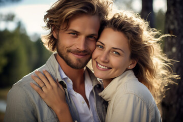 Naklejka premium AI generated portrait image of happy married people enjoying romantic period