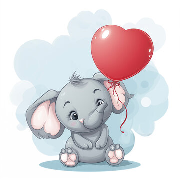 Elephant with balloon in the shape of seat on cloud