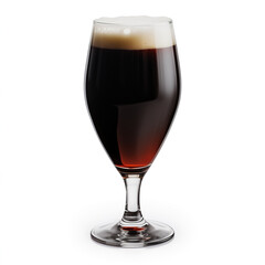 a glass of beer with brown liquid