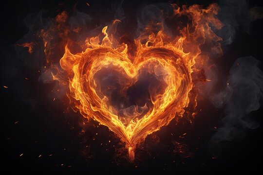 Heart shaped flame on black background