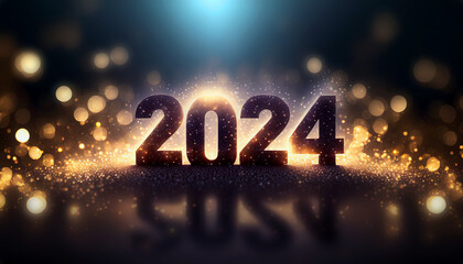 2024 joyeux nouvel an avec paillettes  particules et effets de lumières fêtes année - obrazy, fototapety, plakaty