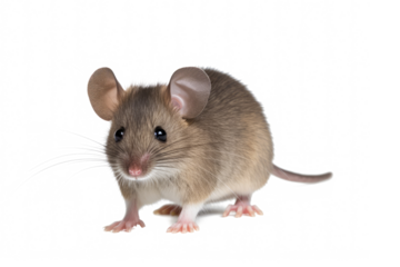 Close up of plain house mouse aka Mus Musculus, standing facing front isolated on white or transparent background.