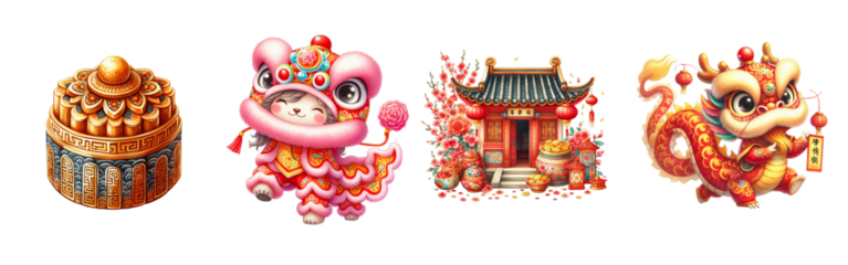 Chinese New Year watercolor on white background