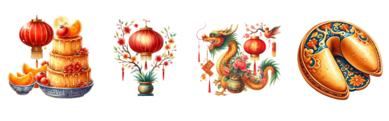 Chinese New Year watercolor on white background