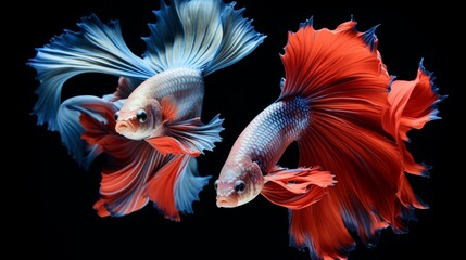 A pair of Siamese fighting fish displaying vibrant fins