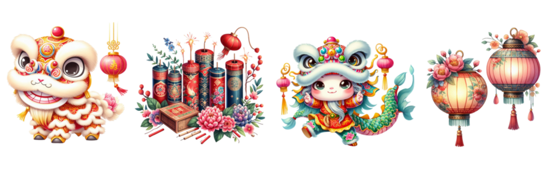 Chinese New Year watercolor on white background