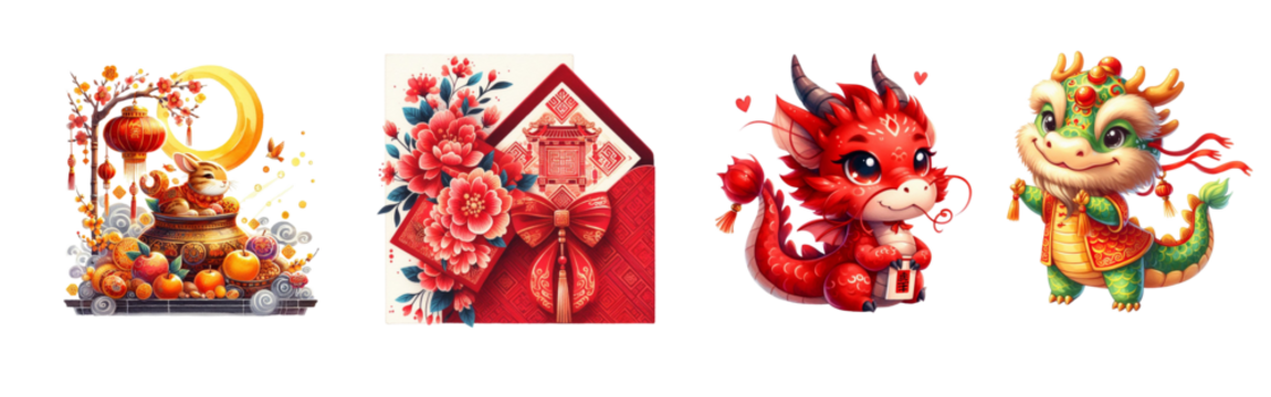 Chinese New Year watercolor on white background