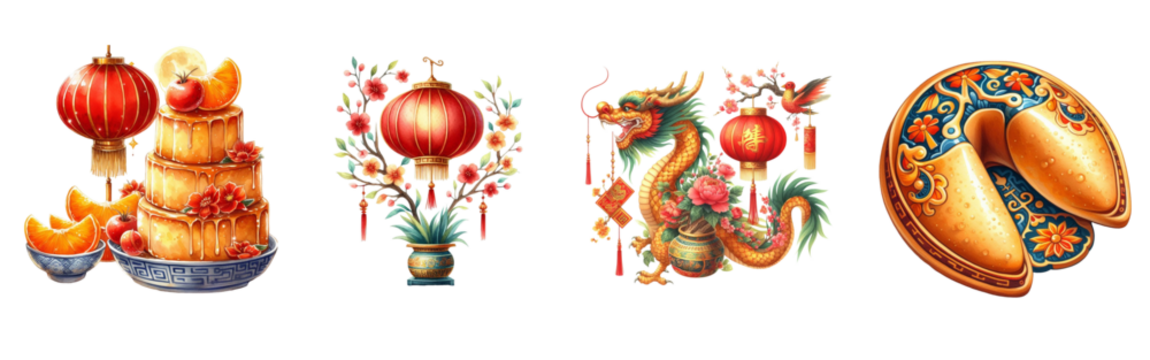 Chinese New Year watercolor on white background