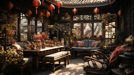 Traditional Chinese house decorations for of Chinese New Year celebration