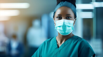 Fototapeta na wymiar Doctor in Surgical Mask in Blurred Background
