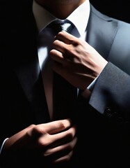 Lawyer adjusts his tie, it's a mysterious and elegant photograph