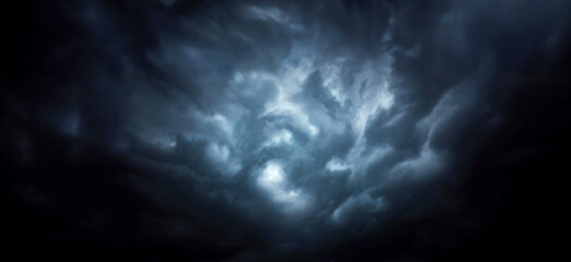 Dramatic sky with storm clouds before rain. Panoramic view of the stormy sky and dark clouds. ...