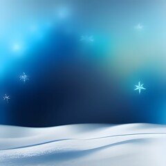 Fototapeta na wymiar Blue circles, bokeh effect, snowflakes. Snowdrifts at the bottom.Christmas banner with space for your own content. Light color background.