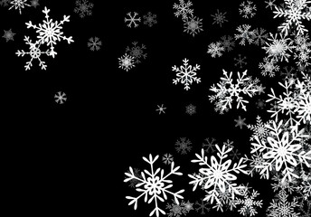 Christmas background with falling snowflakes. Winter holiday background or frame with pattern of layered snow.