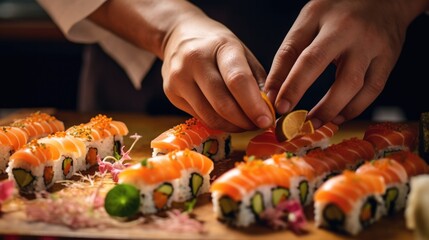 hands of a sushi chef creating ingenious sushi rolls generative ai