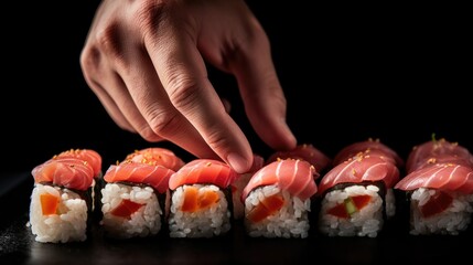 hands of a sushi chef forming perfect bite-sized pieces of sushi generative ai