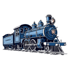 Old vintage steam locomotive in doodle style illustration.