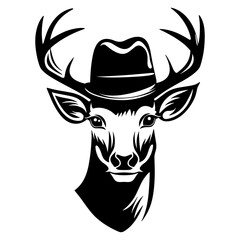 Vintage deer in a cowboy hat 60s style retro comic black vector illustration. Deer wearing a cowboy hat. Wild west animal by generative ai