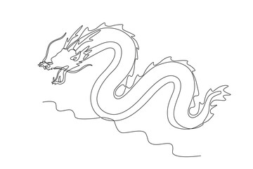 A Chinese dragon illustration. Chinese Dragon one-line drawing