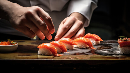 hands of a sushi chef perfecting the art of nigiri generative ai