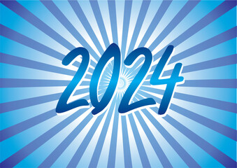 Text, inscription, 2024. New Year 2024. Lettering and letter. Blue gradient with blue rays background. Vector graphics.