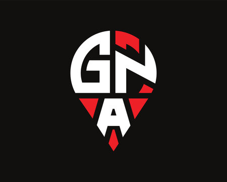 GNA letter location shape logo design.