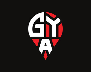 GYA letter location shape logo design.