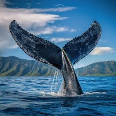 The tail of a humpback whale is distinctive and recognizable. - obrazy, fototapety, plakaty