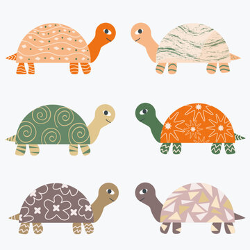 vector hand drawing turtles abstract boho doodle nature cute adorable