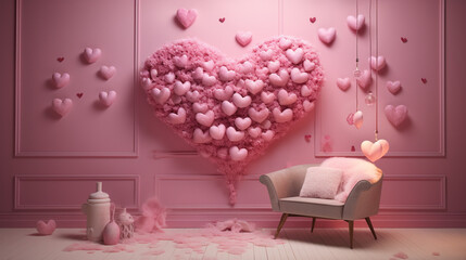 Embrace the spirit of Valentine's Day with a captivating background adorned with hearts and delightful details, all bathed in a dreamy shade of pink.