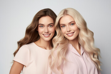 Beautiful smiling young women with healthy shiny long hair