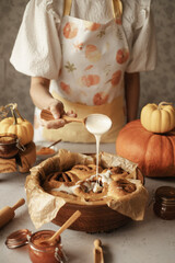 Recipe for baking cinnabons with pumpkin. Warm pastries. A collection of recipe photos