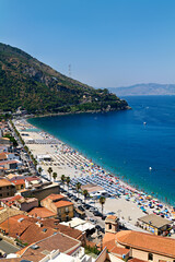 The city of Scilla Calabria Italy. Aerial view of Marina Grande beach